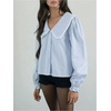 image:imageFloerns Womens Striped Button Down Blouse Long Sleeve Loose Fit Preppy ShirtBlue and White
