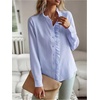 image:imageFloerns Womens Striped Button Down Long Sleeve Shirts Ruffle Trim Work Dressy Casual Blouse TopsBlue