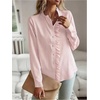 image:imageFloerns Womens Striped Button Down Long Sleeve Shirts Ruffle Trim Work Dressy Casual Blouse TopsDusty Pink