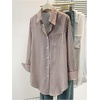 image:imageFloerns Womens Striped Button Down Shirts Long Sleeve Collared Business Casual Work BlousesBrown