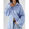 image:imageFloerns Womens Striped Button Down Shirts Long Sleeve Tie Back Oversized Business Casual Blouse TopsBlue