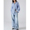 image:imageFloerns Womens Striped Button Down Shirts Long Sleeve Tie Back Oversized Business Casual Blouse TopsBlue