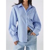 image:imageFloerns Womens Striped Button Down Shirts Long Sleeve Tie Back Oversized Business Casual Blouse TopsBlue