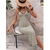 image:imageFloerns Womens Striped Deep V Neck Tank Dress Sleeveless Split Knitted Midi DressesApricot