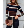 image:imageFloerns Womens Striped Fall Sweaters Color Block Mock Neck Long Sleeve Knit Old Money Pullover JumperBlack Multi
