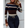 image:imageFloerns Womens Striped Fall Sweaters Color Block Mock Neck Long Sleeve Knit Old Money Pullover JumperBlack Multi