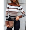 image:imageFloerns Womens Striped Fall Sweaters Color Block Mock Neck Long Sleeve Knit Old Money Pullover JumperBrown