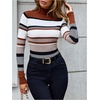 image:imageFloerns Womens Striped Fall Sweaters Color Block Mock Neck Long Sleeve Knit Old Money Pullover JumperBrown