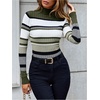 image:imageFloerns Womens Striped Fall Sweaters Color Block Mock Neck Long Sleeve Knit Old Money Pullover JumperGreen