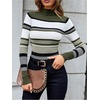 image:imageFloerns Womens Striped Fall Sweaters Color Block Mock Neck Long Sleeve Knit Old Money Pullover JumperGreen