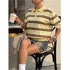 image:imageFloerns Womens Striped Golf Shirts Short Sleeve Collared Going Out Preppy Knit TopsButter Yellow