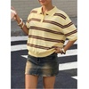 image:imageFloerns Womens Striped Golf Shirts Short Sleeve Collared Going Out Preppy Knit TopsButter Yellow