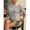 image:imageFloerns Womens Striped Golf Shirts Short Sleeve Collared Going Out Preppy Knit TopsGrey Polka Dots
