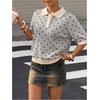 image:imageFloerns Womens Striped Golf Shirts Short Sleeve Collared Going Out Preppy Knit TopsGrey Polka Dots