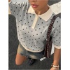 image:imageFloerns Womens Striped Golf Shirts Short Sleeve Collared Going Out Preppy Knit TopsGrey Polka Dots