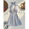 image:imageFloerns Womens Striped Halter Dress Tie Backless A Line Summer Mini DressBlue