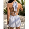 image:imageFloerns Womens Striped Halter Dress Tie Backless A Line Summer Mini DressBlue