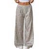 image:imageFloerns Womens Striped Leopard Print Wide Straight Leg Trousers PantsGrey