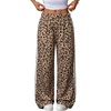 image:imageFloerns Womens Striped Leopard Print Wide Straight Leg Trousers PantsKhaki
