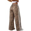 image:imageFloerns Womens Striped Leopard Print Wide Straight Leg Trousers PantsKhaki