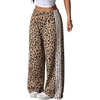 image:imageFloerns Womens Striped Leopard Print Wide Straight Leg Trousers PantsKhaki