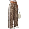 image:imageFloerns Womens Striped Leopard Print Wide Straight Leg Trousers PantsKhaki