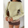 image:imageFloerns Womens Striped Long Sleeve Boat Neck Slim Fit Y2k T ShirtsYellow
