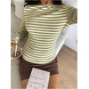 image:imageFloerns Womens Striped Long Sleeve Boat Neck Slim Fit Y2k T ShirtsYellow