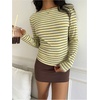 image:imageFloerns Womens Striped Long Sleeve Boat Neck Slim Fit Y2k T ShirtsYellow