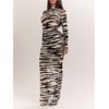 image:imageFloerns Womens Striped Mesh Long Sleeve Date Night Bodycon Maxi DressesBrown Zebra