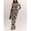 image:imageFloerns Womens Striped Mesh Long Sleeve Date Night Bodycon Maxi DressesBrown Zebra