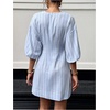 image:imageFloerns Womens Striped Notched V Neck Shirt Dress Summer Bishop Sleeve Business Casual DressesBlue