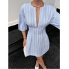 image:imageFloerns Womens Striped Notched V Neck Shirt Dress Summer Bishop Sleeve Business Casual DressesBlue
