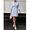image:imageFloerns Womens Striped Notched V Neck Shirt Dress Summer Bishop Sleeve Business Casual DressesBlue