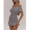 image:imageFloerns Womens Striped Off The Shoulder Dress Short Sleeve Ruffle Bodysuit RompersGrey