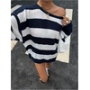 image:imageFloerns Womens Striped Off The Shoulder Sweater Casual Knit Pullover TopsBlue and White