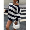 image:imageFloerns Womens Striped Off The Shoulder Sweater Casual Knit Pullover TopsBlue and White