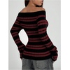 image:imageFloerns Womens Striped Off The Shoulder Sweater Y2k Long Sleeve Knit Pullover Sweater Club OutfitsBurgundy