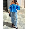 image:imageFloerns Womens Striped Off The Shoulder Tops Lantern Sleeve Beach Vacation Summer BlousesBlue