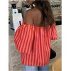 image:imageFloerns Womens Striped Off The Shoulder Tops Lantern Sleeve Beach Vacation Summer BlousesRed