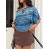 image:imageFloerns Womens Striped Off The Shoulder Tops Short Sleeve Beach Vacation Going Out TopBlue