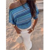 image:imageFloerns Womens Striped Off The Shoulder Tops Short Sleeve Beach Vacation Going Out TopBlue