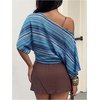 image:imageFloerns Womens Striped Off The Shoulder Tops Short Sleeve Beach Vacation Going Out TopBlue