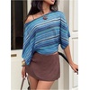 image:imageFloerns Womens Striped Off The Shoulder Tops Short Sleeve Beach Vacation Going Out TopBlue