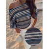 image:imageFloerns Womens Striped Off The Shoulder Tops Short Sleeve Beach Vacation Going Out TopDark Blue