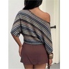 image:imageFloerns Womens Striped Off The Shoulder Tops Short Sleeve Beach Vacation Going Out TopDark Blue