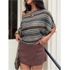 image:imageFloerns Womens Striped Off The Shoulder Tops Short Sleeve Beach Vacation Going Out TopDark Blue