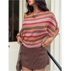 image:imageFloerns Womens Striped Off The Shoulder Tops Short Sleeve Beach Vacation Going Out TopOrange