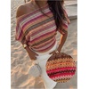 image:imageFloerns Womens Striped Off The Shoulder Tops Short Sleeve Beach Vacation Going Out TopOrange