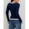 image:imageFloerns Womens Striped Preppy Sweaters V Neck Cable Knit Going Out Fall Pullover TopsDark Blue